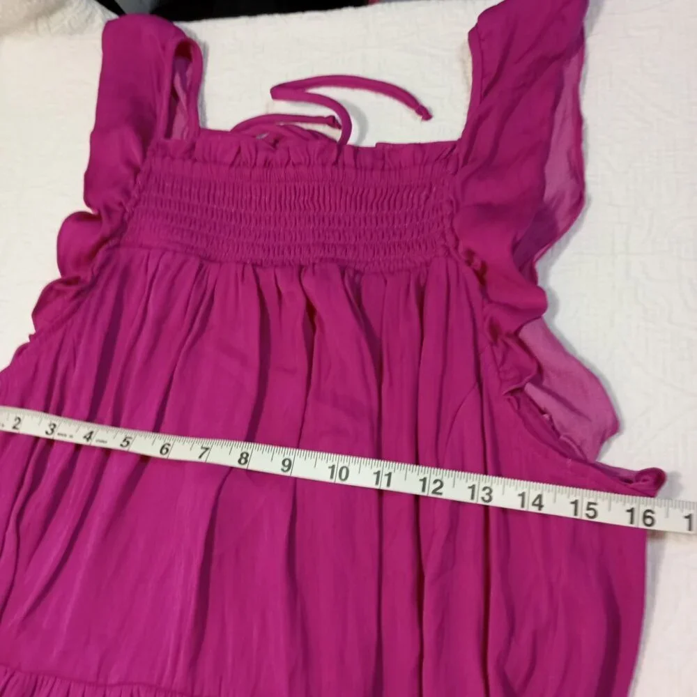 Intimately Free People Dress mini Magenta Sleeveless Smocked Ruffle Hem Size S